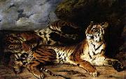 Eugene Delacroix A Young Tiger Playing with its Mother oil painting